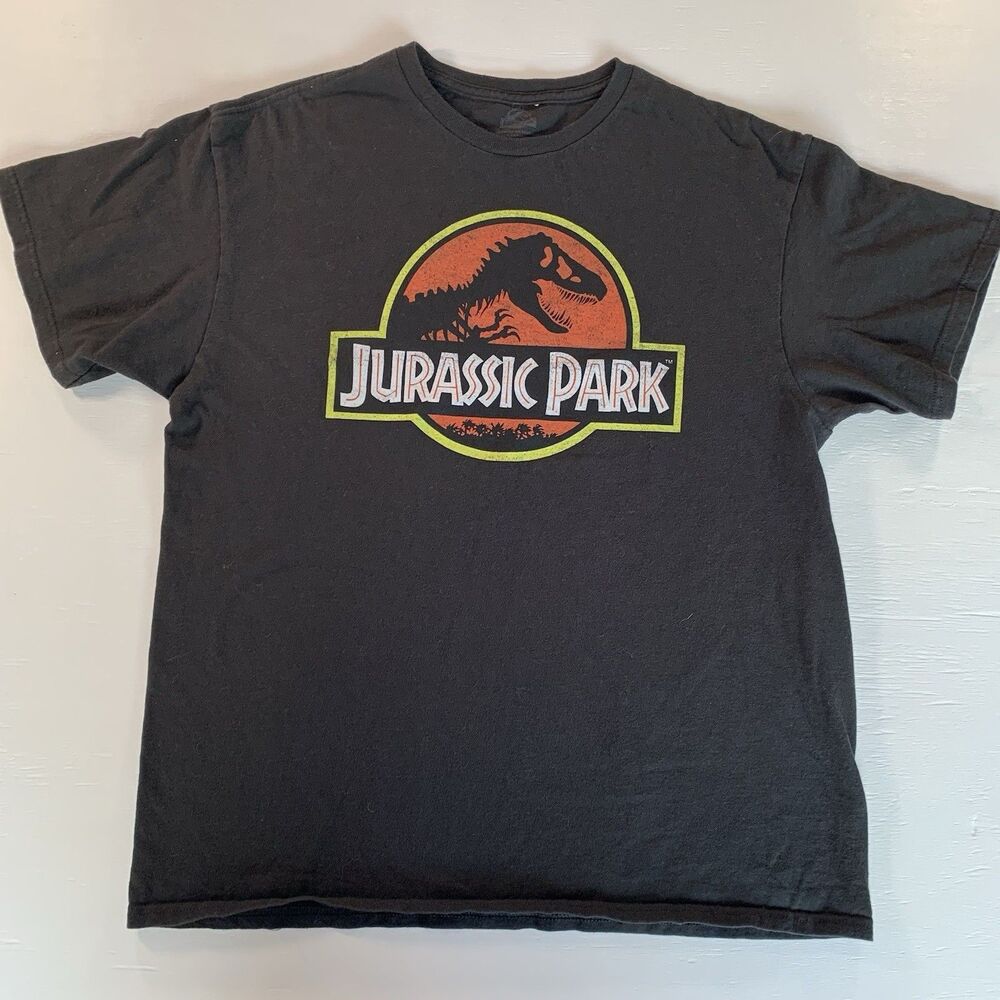Jurassic Park T-Shirt Tee T-Rex Black Cotton Mens L
